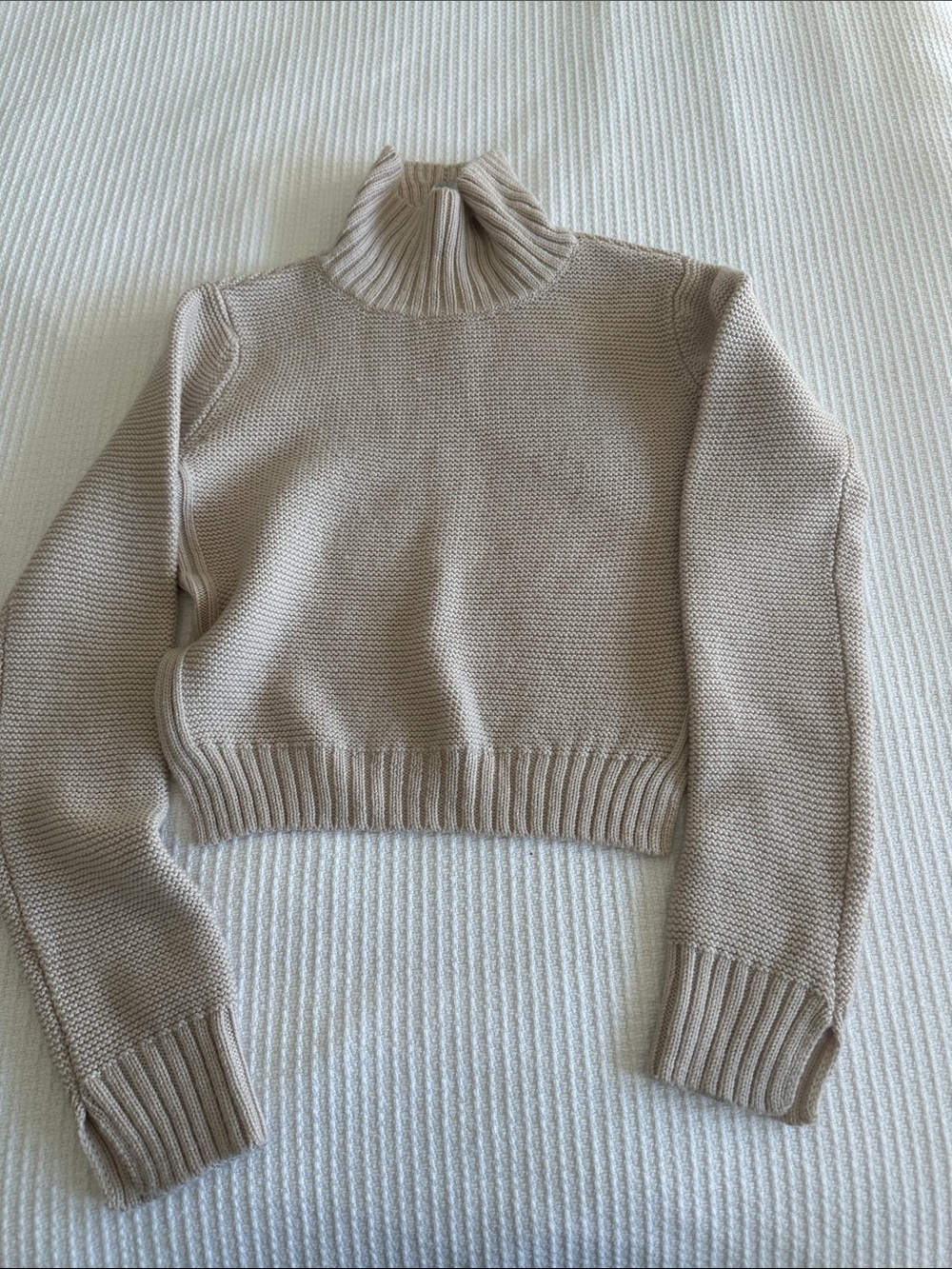 BCBGMaxAzria Cropped Turtleneck Sweater in Light Beige